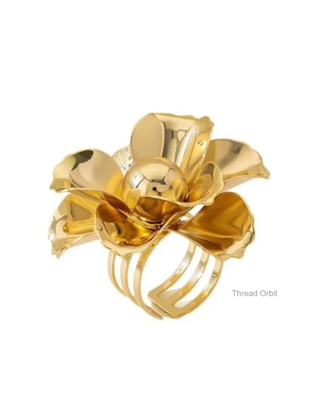 Adjustable Open Chunky Flower Statement Ring Non Tarnish Alloy